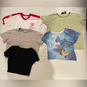 Set of 5 Crop Tops - striped, graphic, solid